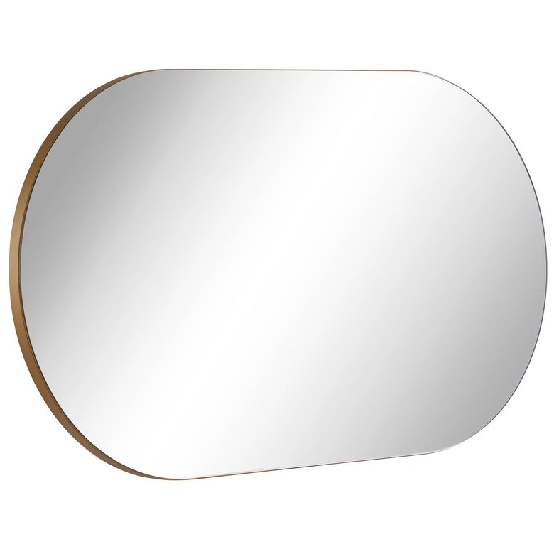 Miroir sur panneau ovale et réversible pour s'adapter à toutes vos envies Miroir ovale- Dimensions : L. 50 x H. 90 cm- Côté en finition doré ou inox brossé- Réversible