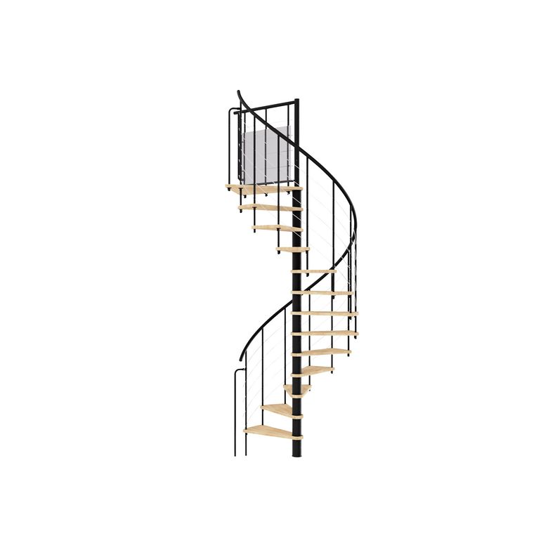 Escalier ENZO D.120 cm acier noir, hêtre LCA vernis incolore Rampe Emma - Lapeyre