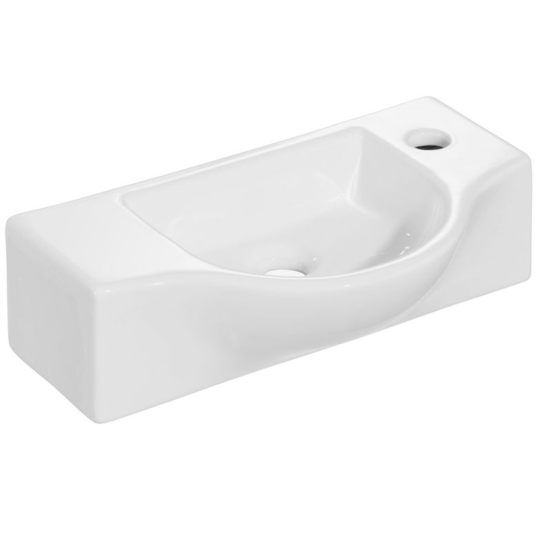Avec sa cuve généreuse en porcelaine sur une forme contemporaine, ce lavabo lave-mains OPHELIE est l'atout hygiène pour vos toilettes et vous offre une plage de dépose pratique pour poser un distributeur de savon. - Lave-mains - A suspendre - Dimensions : L. 44,3 x L. 25 x H. 12,5 cm- Porcelaine- Sans trop plein- Emplacement robinetterie percé à droite- Fixation non fournies : 1239215