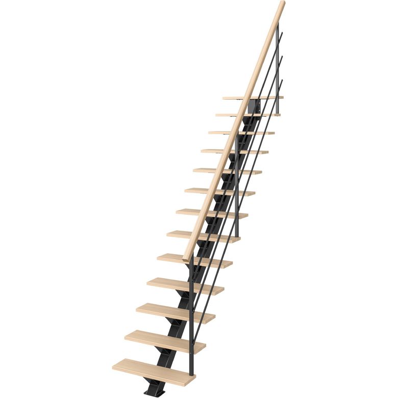 Escalier STUDIO Qt bas métal std marches hêtre brut avec rampe H.286 D - Lapeyre