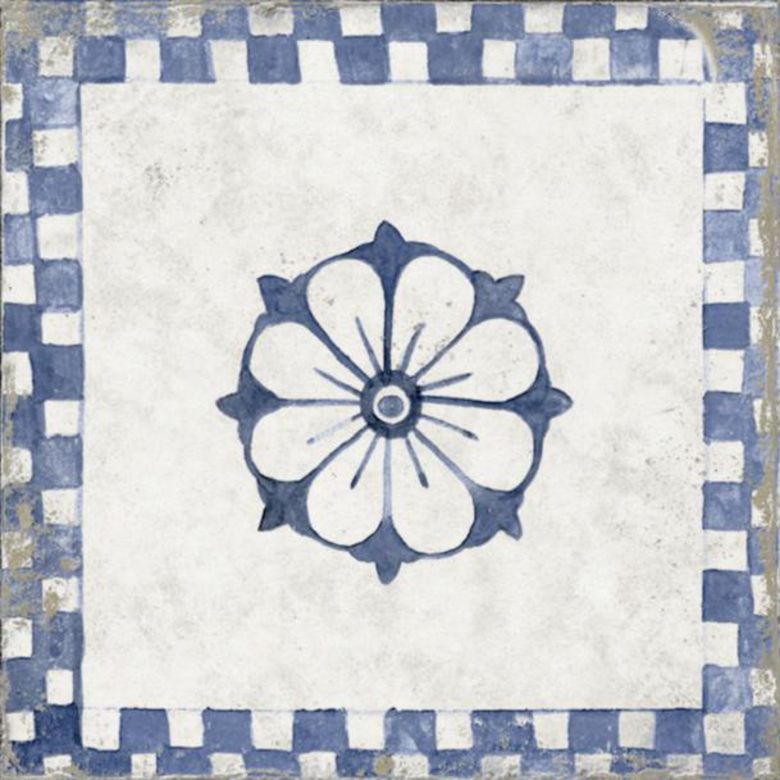 Carrelage HERA bleu damier fleuri 20x20 ép.8.5 mm aspect naturel - Lapeyre