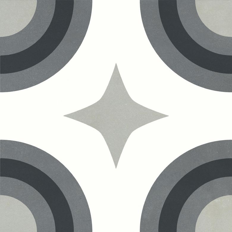 Carrelage HELIOS cercle blanc pur/noir 20.3x20.3 ép.9mm aspect mat - Lapeyre
