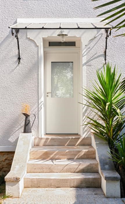 marquise auvent pour porte d'entrée blanche